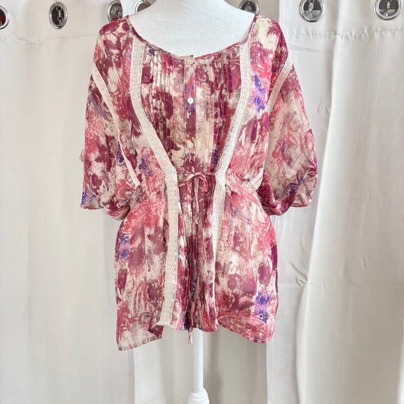 Maurices Tops - Fairy Womens XXL Pink Lace Trim Peasant Top Floral Boho Cottagecore Sheer 19914